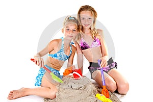 Two young girls in beach wear photo