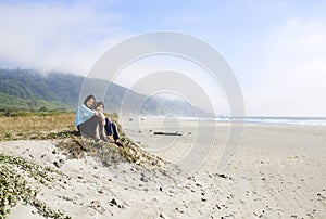 Two young girls enjoying the beach