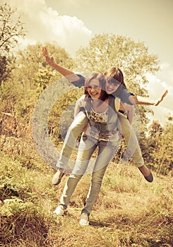 Two young girls having fun