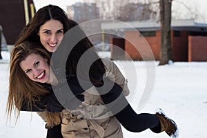 Two young girls having fun