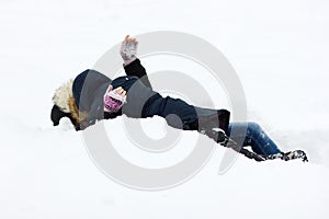 Two young girls having fun in winter