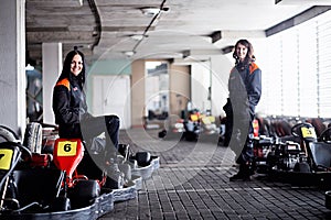 Two Young girls karting racers