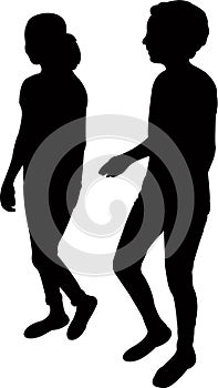Two young girls walking together, silhouette vector