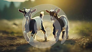 Two young goats, cute animal portait .ai generated