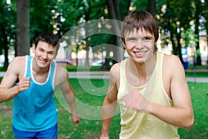 Two young man jogging