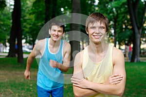 Two young man jogging