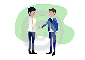 Two young men holding hands When the business deals are aligned Modern flat illustration