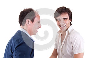 Two young men laughing