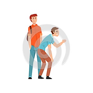 Two young men scoffing at someone, conflict between children, mockery and bullying at school vector Illustration on a