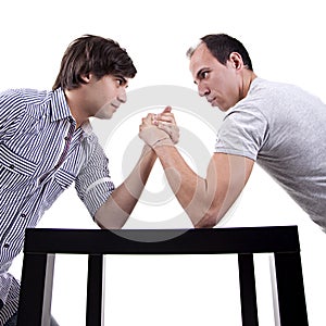 Two young men wrestling