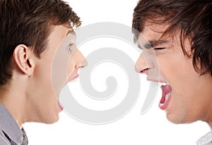 Two young men yelling at each other