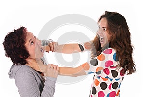 Two young woman fighting