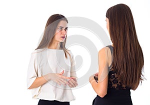 Two young woman talking