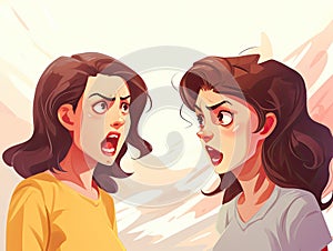 Two young women are arguing furiously. A woman\'s quarrel. Generated by AI