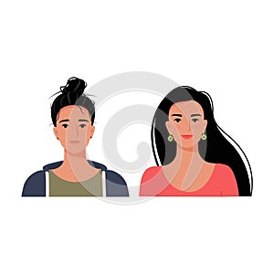 Two young women, one woman well-groomed and happy the other uncared-for and sad. Vector illustration