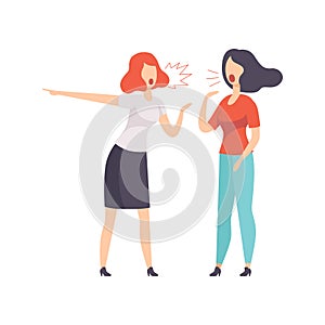 Two young women quarrelling vector Illustration on a white background