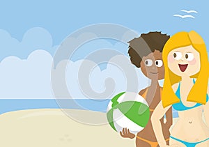 Two young women ready to play with beach ball