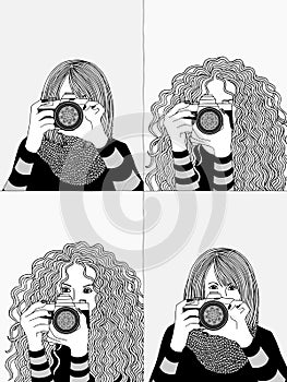 Two young women taking photos