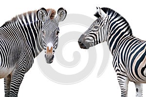 Two zebras portrait isolated