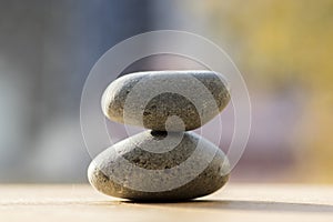 Two zen stones pile, grey meditation pebbles tower