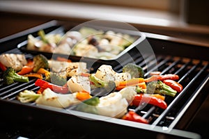 twosome grilling vegetables on an indoor grill