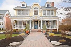 twostory colonial with flagstone pathway and balanced windows