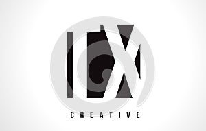 TX T X White Letter Logo Design with Black Square.