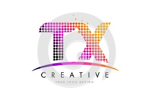 TX T X Letter Logo Design with Magenta Dots and Swoosh photo