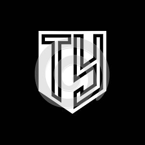 TY Logo monogram shield geometric black line inside white shield color design