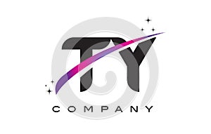 TY T Y Black Letter Logo Design with Purple Magenta Swoosh
