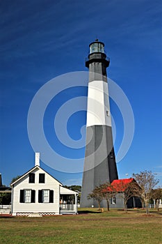 Tybee Island Light Station with the outbuildings in the foreground