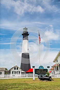 Tybee Island Lighthouse and American Flag
