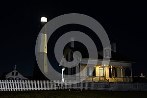 Tybee Island Lighthouse and the Keeper's House at Night.