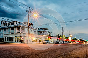 Tybee island town center streets at sunset