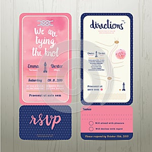 Tying the knot water colour wedding card template set