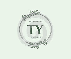 TYInitials letter Wedding monogram logos collection, hand drawn modern minimalistic and floral templates for Invitation cards,