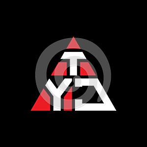 TYJ triangle letter logo design with triangle shape. TYJ triangle logo design monogram. TYJ triangle vector logo template with red