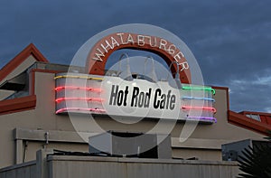 Tyler, TX - November 10, 2018: Whataburger Hot Rod Cafe located on South Broadway in Tyler, Texas