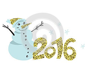 Tylish golden glitter greeting card background. Happy new 2016 year!