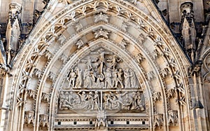 Tympanum of a door of Saint Vitus cathedral in Prague