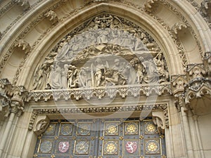Tympanum of the Gothic cathedral in Prague