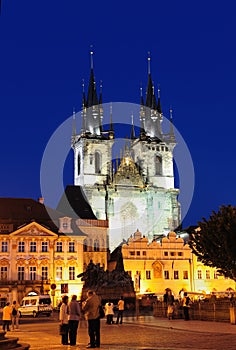 Tyn Church at night, Prague Old City