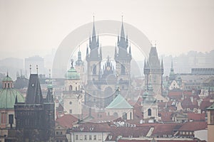 Tyn Church and Old Town Hall in Prague, Czech Republic.