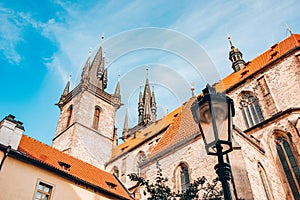 Tyn Church at Old Town Square in Prague, Czechia.