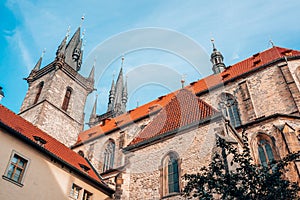 Tyn Church at Old Town Square in Prague, Czechia.