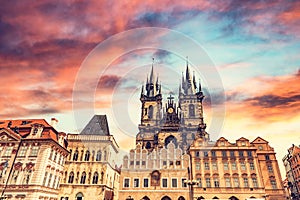 Tyn Church in Prague, Czech Republic old town architecture