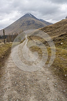 Tyndrum Scotland, April 2019. Hikers walking the West Highland Way near the village of Tyndrum.