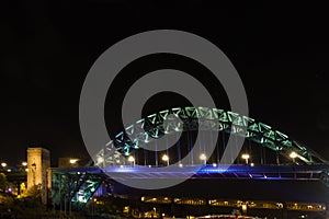 Tyne Bridge over river Tyne, Newcastle, England, at night