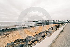 Tynemouth, UK - July 2023 A view of the Long Sands beach on the North East of England coastline.