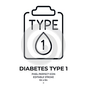 Type 1 diabetes editable stroke outline icon isolated on white background flat vector illustration. Pixel perfect. 64 x 64